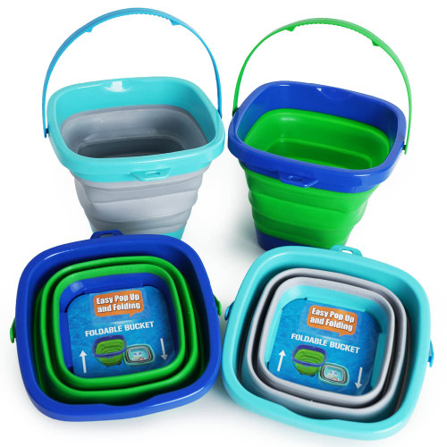 Boley 4pk Foldable Bucket, Large Silicone Collapsible Bucket, Multi Use Buckets, Collapsible Bucket, Sand Beach Toys for Kids