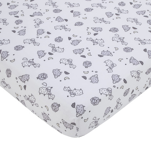 Carter's Sleepy Sheep White and Gray Lamb and Moon Super Soft Fitted Crib Sheet