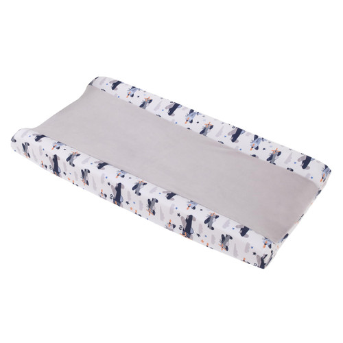Little Love by NoJo Soar High Little One Gray, Navy, Light Blue, and White Airplanes Contoured Changing Pad Cover