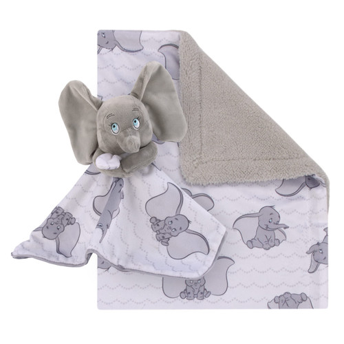Disney Dumbo Gray and White Super Soft Sherpa Baby Blanket and Security Blanket 2-Piece Set