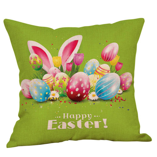 ?JFLYOU Happy Easter Rabbits Eggs Family Flower Cotton Throw Pillow Cover Cushion Case(Multicolor,J)
