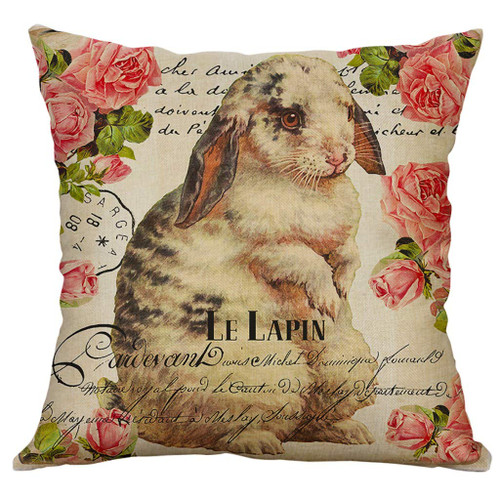 JFLYOU-pillow case,Easter Color Eggs Cute Bunny Rabbit Blessing Gift Cotton Cuhion Cover(Multicolor,K)