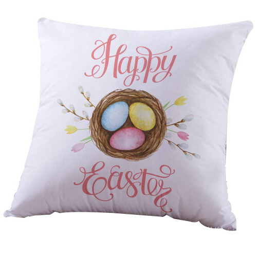 JFLYOU-pillow case,Easter Color Eggs Cute Bunny Rabbit Blessing Gift Cotton Cuhion Cover(Multicolor,X5)