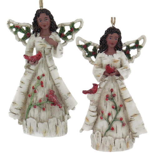 Kurt Adler Set of 2 African American Birch Angel Ornament Figurines 5"