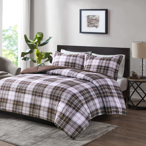 Madison Park Essentials Parkston Plaid Comforter, Matching Sham, 3M Scotchguard Stain Release Cover, Hypoallergenic All Season Bedding-Set, Twin/ Twin XL, Brown, 2 Piece