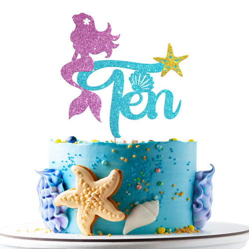 Mermaid Ten Cake Topper, Happy 10th Birthday Cake Decor, I'm Ten Sign, Little Mermaid Birthday Party Decoration Supplies, Daughter of the Sea, Under the Sea Themed, Ocean Themed - Glitter Mermaid Ten Cake Topper, Happy 10th Birthday Cake Decor, I'm Ten Sign, Little Mermaid Birthday Party Decoration Supplies, Daughter of the Sea, Under the Sea Themed, Ocean Themed - Glitter