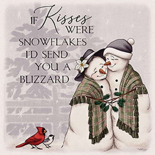 Carson Home Snowman Kisses House Coaster, 4-inch Square, Set of 4