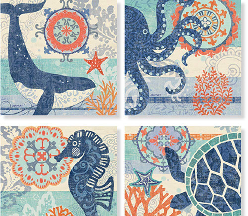 Carson Decorative Sea Animal Square House Coaster Set