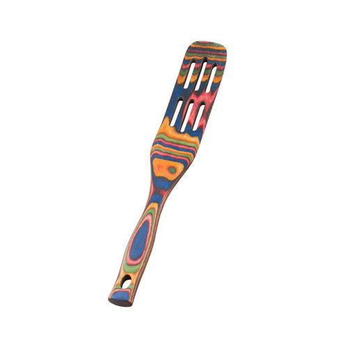 Island Bamboo Pakkawood Spurtle - 13 Inch Rainbow Slottled Spurtle _ Island Bamboo Pakkawood Utensils - Colorful Wooden Spoons and Spurtles for Cooking - Pakkawood Kitchen Utensils Rainbow Collection