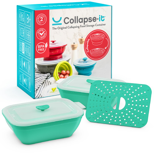Collapse-it (2) 6-Cup Silicone Vegetable Steamers - Collapsible Microwave Safe Cookware Great for Cooking Vegetables - Compact Kitchen Veggie Steamer - Microwaveable Food Containers (Green)