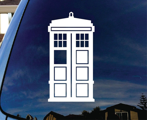Tardis Phone Booth DW - Vinyl 4" Tall (Color: White) Decal Laptop Tablet Skateboard car Windows Stickers - by So Cool Stuff