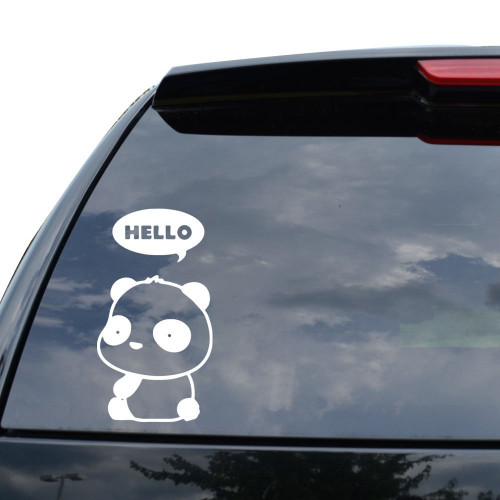 Cute Hello Panda - Vinyl 5" tall (Color: WHITE) decal laptop tablet skateboard car windows stickers - by So Cool Stuff