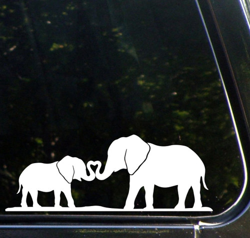 Kissing Baby Elephant and Mom - Vinyl - 4" wide (color: WHITE) decal laptop tablet skateboard car windows stickers