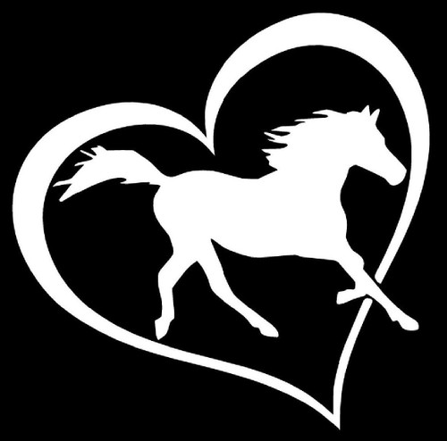 Heart Horse - Vinyl 5" tall (Color: WHITE) decal laptop tablet skateboard car windows stickers