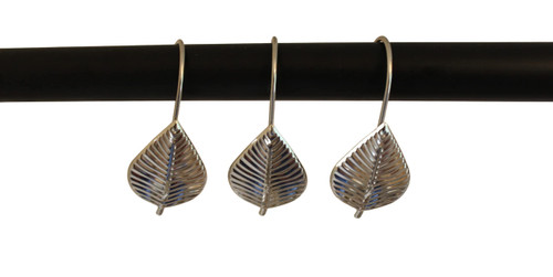 Silver Shower Curtain Rings Hooks Polished Shiny Chrome Leaves Decorative Shower Curtain Hooks Set of 12 Metal Rust-Proof Shower Hanger Rings for Bathroom Curtains Rods