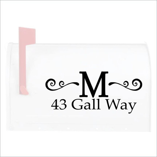 Set of 2 Curly Monogram Mail Box Numbers & Personalized Address Decals - Glossy Mailbox Numbers for Outside - Die-Cut Vinyl Address Numbers for Mailbox - Smooth Surface Mailbox Address Decals -up to 19"W x 7"H, Jumbo