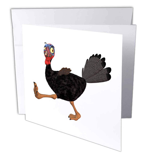 3dRose Cartoon Turkey Running Quickly Greeting Cards, 6" x 6", Set of 6 (gc_164068_1)