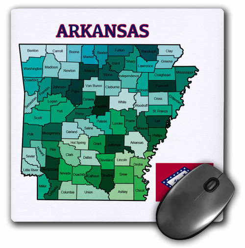 3dRose Map & Flag of The State of Arkansas with Counties Colored. Mouse Pad, 8" x 8" (mp_172007_1)