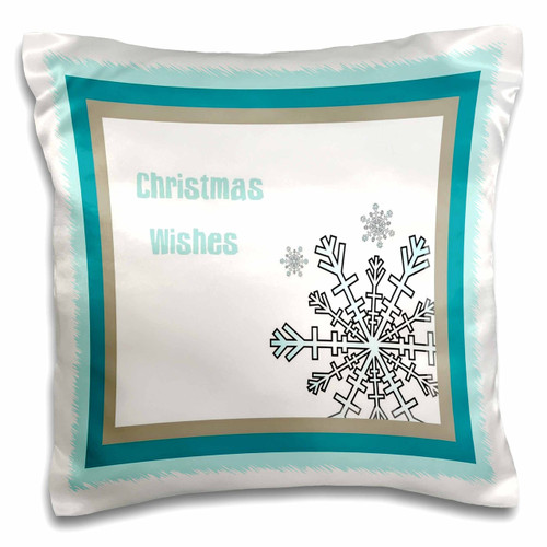 3dRose Merry Christmas A Christmas greeting card with a teal snowflake and teal border - Pillow Case, 16 by 16-inch (pc_128304_1)