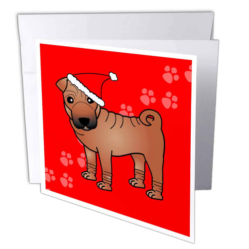 Chinese Shar Pei Dog - Red Coat and Black Mask Santa Hat- Greeting Cards, 6 x 6 inches, set of 12 (gc_47614_2)