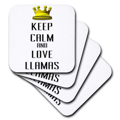 3dRose Gold Crown Keep Calm and Love Llamas - Ceramic Tile Coasters, Set of 4 (CST_121176_3)