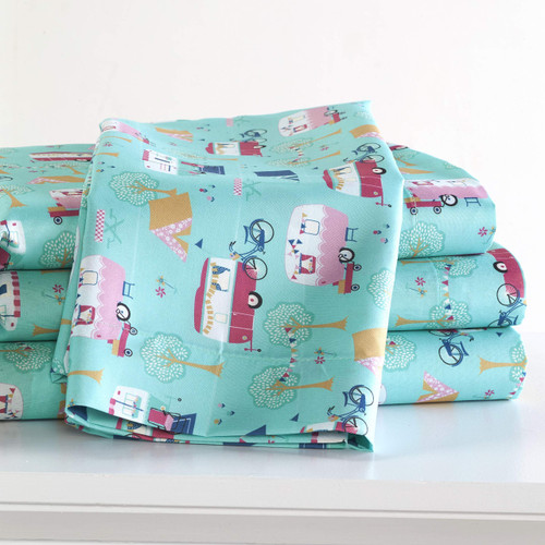 The Lakeside Collection Retro Happy Glamping Lifestyle Bedding Sheet Set, Queen