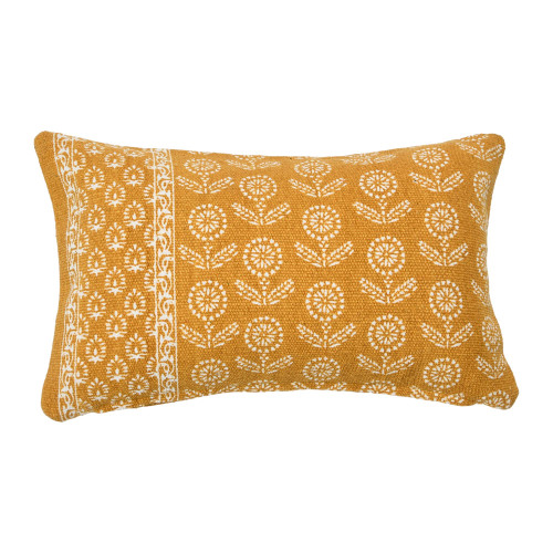 Creative Co-Op Floral Fields Lumbar Pillow Decorative Pillow Cover, 12" x 20", Marigold