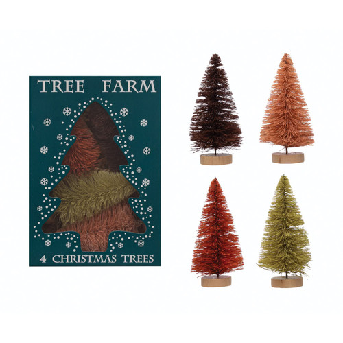 Creative Co-Op Sisal Bottle Brush Trees with Wood Base, Set of 4, Multicolor
