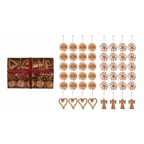 Creative Co-Op Handmade Straw Ornaments with String, Red and Natural, Boxed Set Of 48