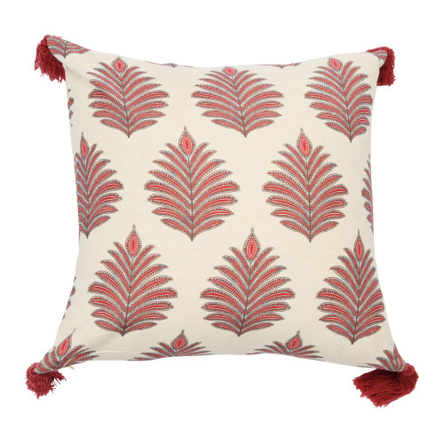 Creative Co-Op Square Fern Frond Pillow Tassels Decorative Pillow Cover, 20" x 20", Red