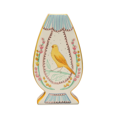 Creative Co-Op Ceramic Painted Bird Designs, Multicolor Vase, Multi