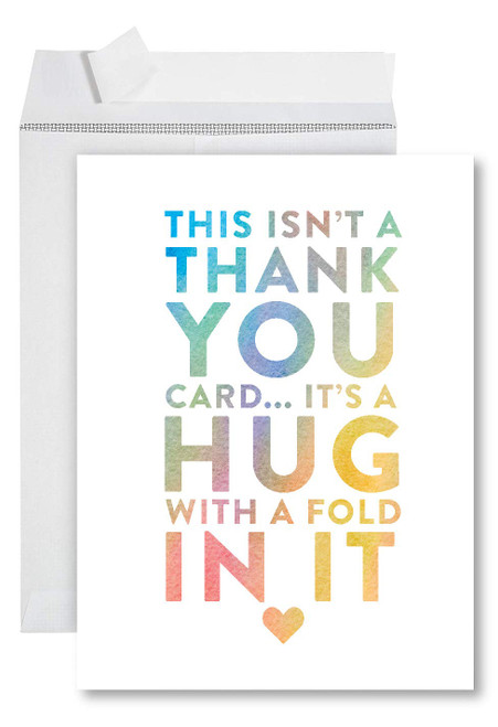 Andaz Press Funny Jumbo Thank You Card With Envelope 8.5 x 11 inch, Big Greeting Card, Hug With A Fold In It, 1-Pack, Huge Large Group Greeting Card, Includes Envelope