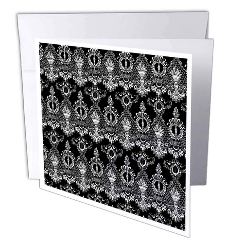 3dRose Russ Billington Patterns - Black and White Regency Lace Pattern - 6 Greeting Cards with envelopes (gc_237179_1)