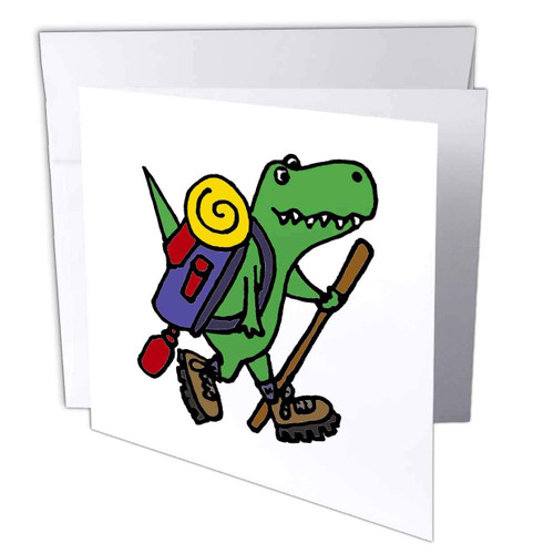 3dRose All Smiles Art Sports and Hobbies - Cool Funny T-Rex Dinosaur Hiking with Backpack - 6 Greeting Cards with envelopes (gc_240870_1)