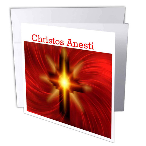3dRose Image of Happy Easter in Greek with Red Fiery Cross - Greeting Card, 6" x 6", Single (gc_235442_5)