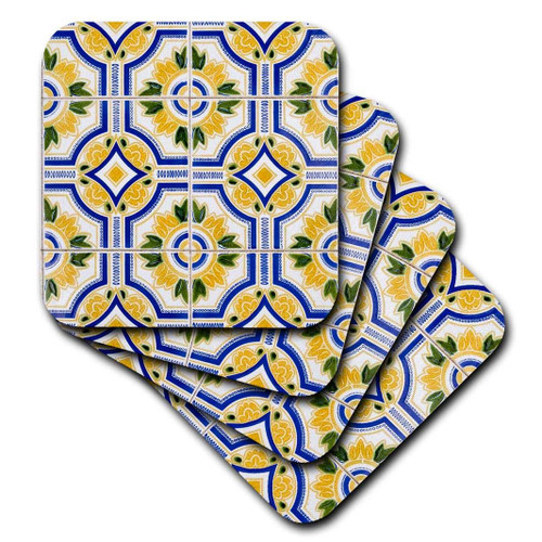 3dRose Portugal Aveiro Blue and Yellow Tilework, Azulejo, Historic District (Set of 8) Soft Coasters