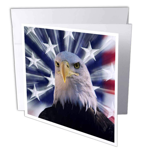 3dRose Greeting Card USA, California, Composite of Bald Eagle and American Flag, 6 x 6" (gc_278587_5)