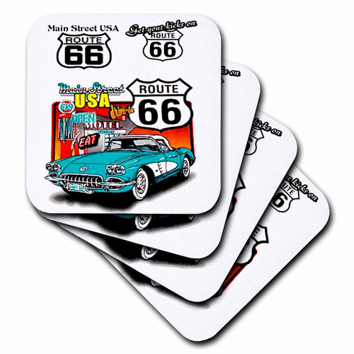 3dRose Route 66 Coaster, Soft, Set of 4