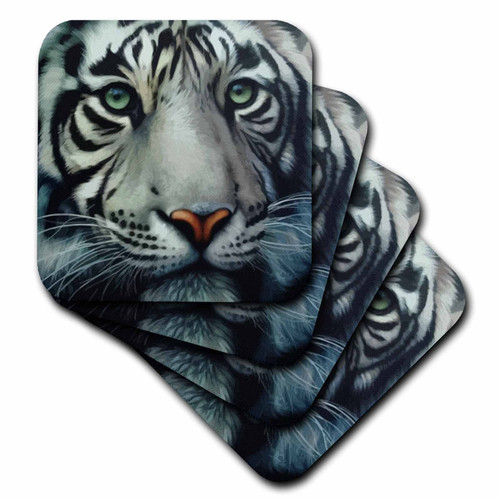 3dRose CST_18953_1 White Tiger Soft Coasters, Set of 4