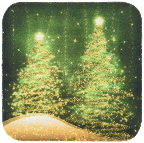 3dRose CST_35706_1 Elegant Christmas Sparkling Trees Green-Soft Coasters, Set of 4