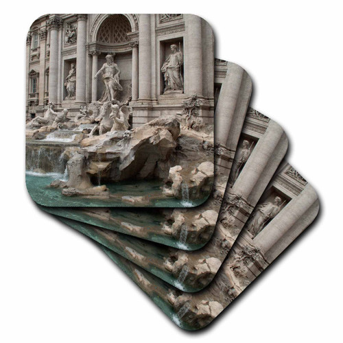 3dRose CST_47792_2 Trevi Fountain in Rome Italy Places to Travel Soft Coasters, Set of 8