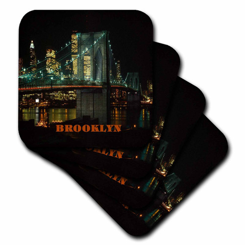 3dRose CST_80344_2 Brooklyn Bridge at Night Soft Coasters, Set of 8