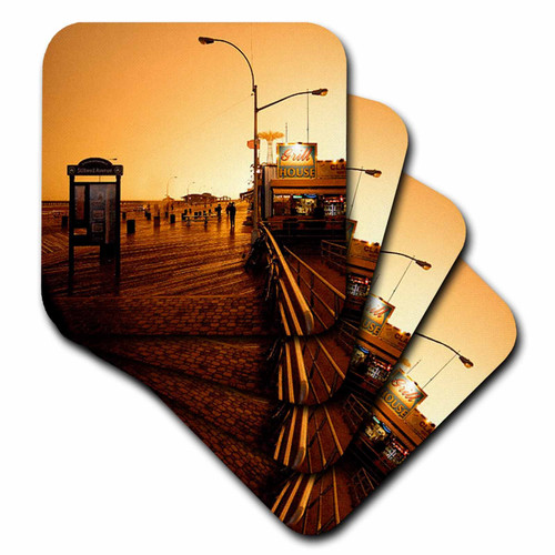 3dRose LLC Coney Island Boardwalk Ceramic Tile Coaster, Set of 4