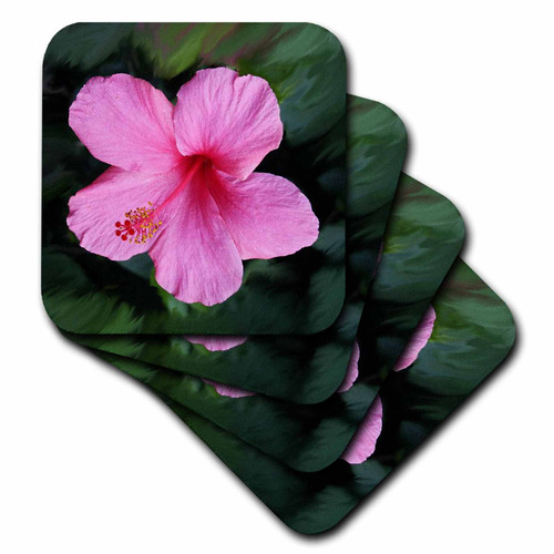 3dRose CST_1253_3 Pink Hibiscus Ceramic Tile Coasters, Set of 4