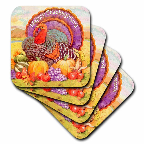 3dRose Happy Thanksgiving Ceramic Tile Coaster, Set of 4