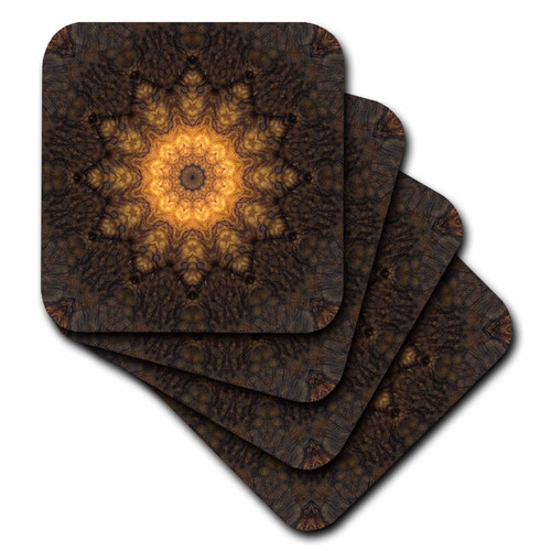 3dRose CST_41959_3 Chocolate Star Mandala-Ceramic Tile Coasters, Set of 4