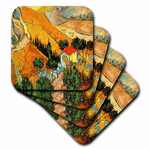 3dRose CST_48156_3 Van Gogh Landscape Ceramic Tile Coasters, Set of 4
