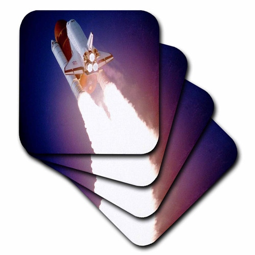 3dRose CST_50252_3 Space Shuttle Takeoff Ceramic Tile Coasters, Set of 4