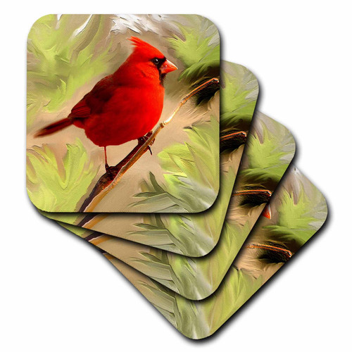 3dRose CST_4442_4 Red Cardinal Ceramic Tile Coasters, Set of 8