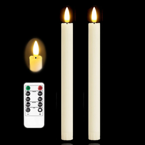 3D Black Wick Led Battery Operated Flameless Taper Candles Light with Remote Timer, Electric Fake Window Candle Flickering Like Real Wax, Flameless Ivory Candle Stick for Christmas/Home/Wedding